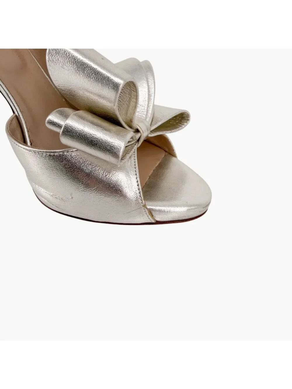 Valentino Gold Leather Triple Bow Half d’Orsay Pumps Heels Size 39 US 9 Platform